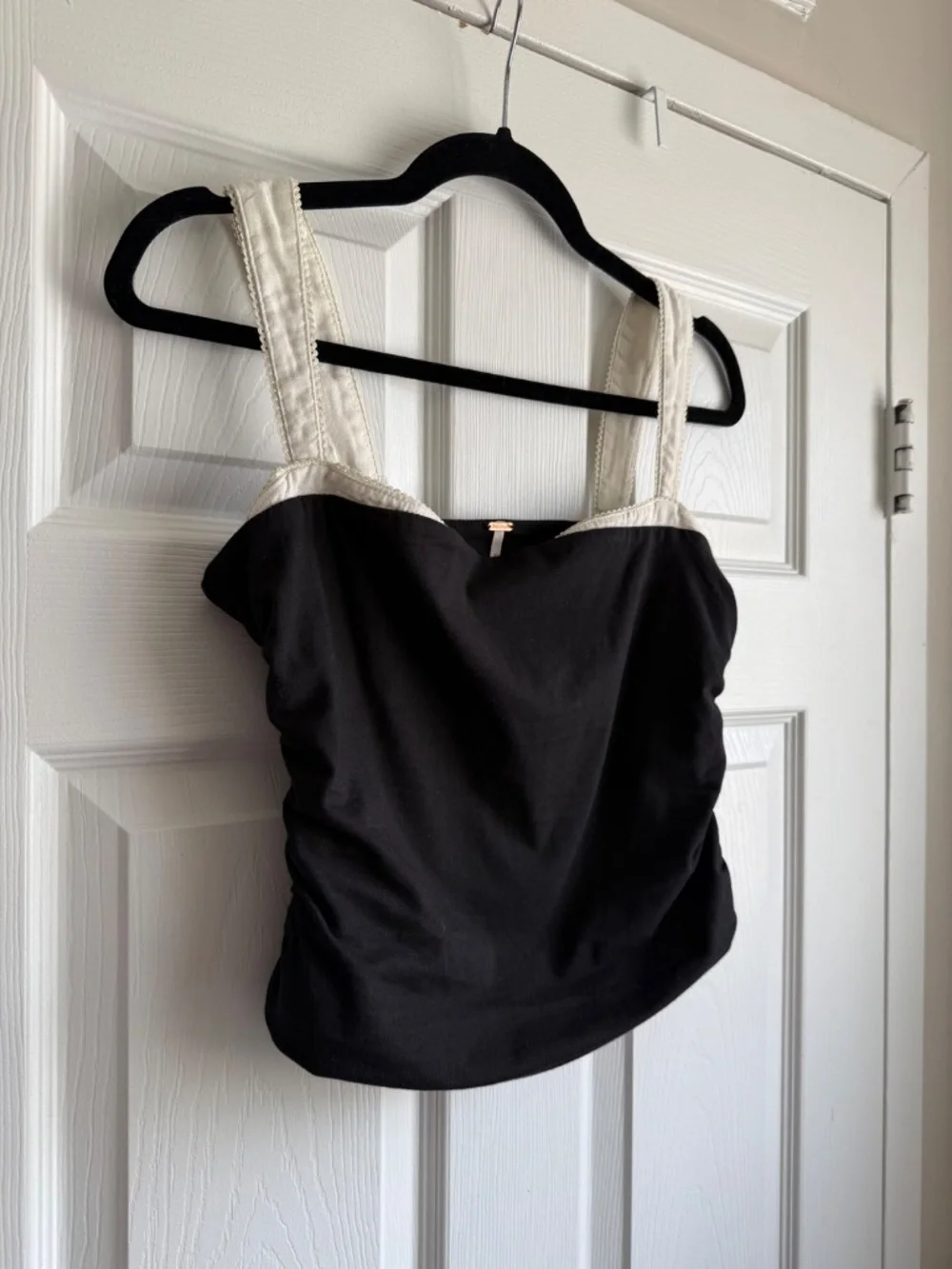 Free People 2 Tone Tank Top Black White Ruched Size M